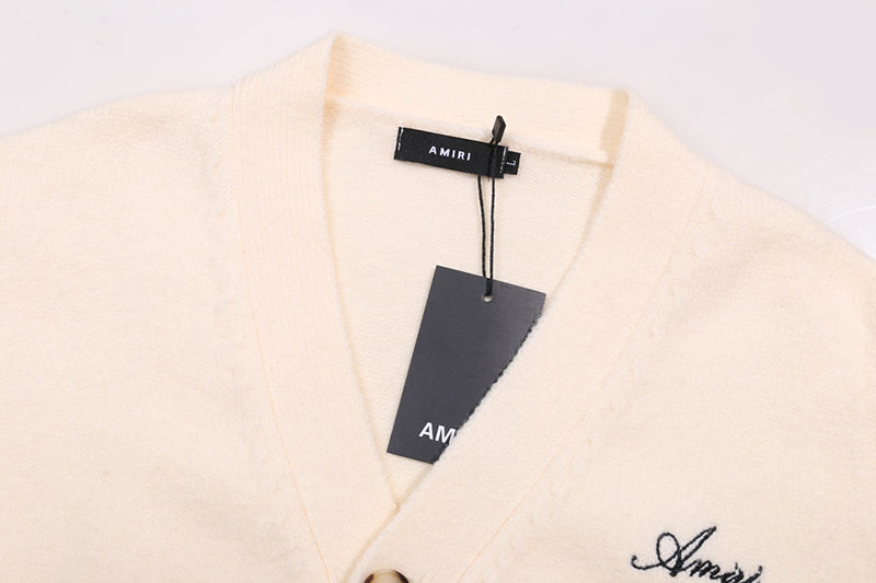 AMIRI Cotton V-Neck Bones Cardigan Sweater Apricot AMIRI