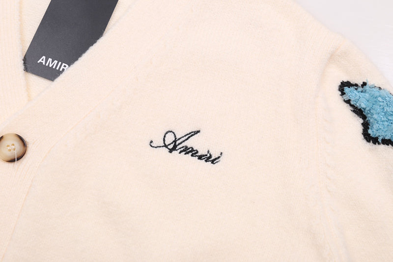 AMIRI Cotton V-Neck Bones Cardigan Sweater Apricot AMIRI
