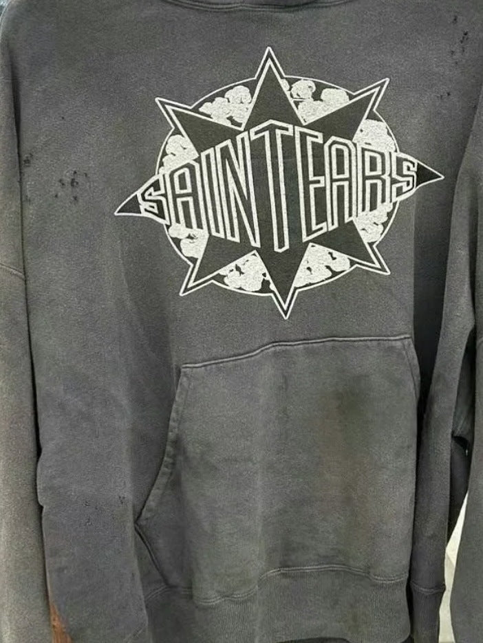 SAINT MICHAEL Denim Tears Logo-Print Distressed Cotton-Jersey Hoodie SAINT MICHAEL