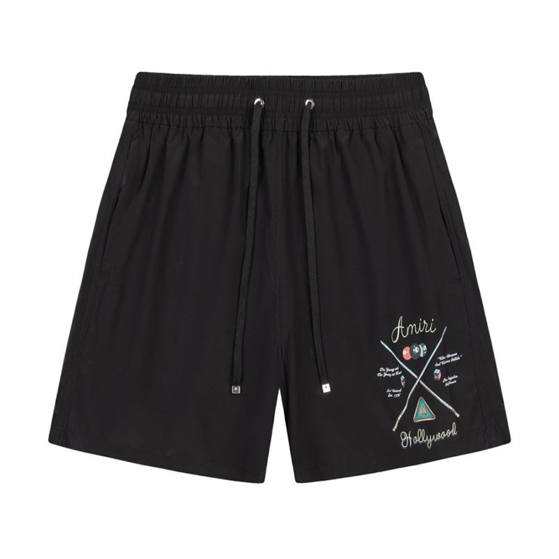 AMIRI Pool Cue Straight-Leg Mid-Length Logo-Print Swim Shorts AMIRI
