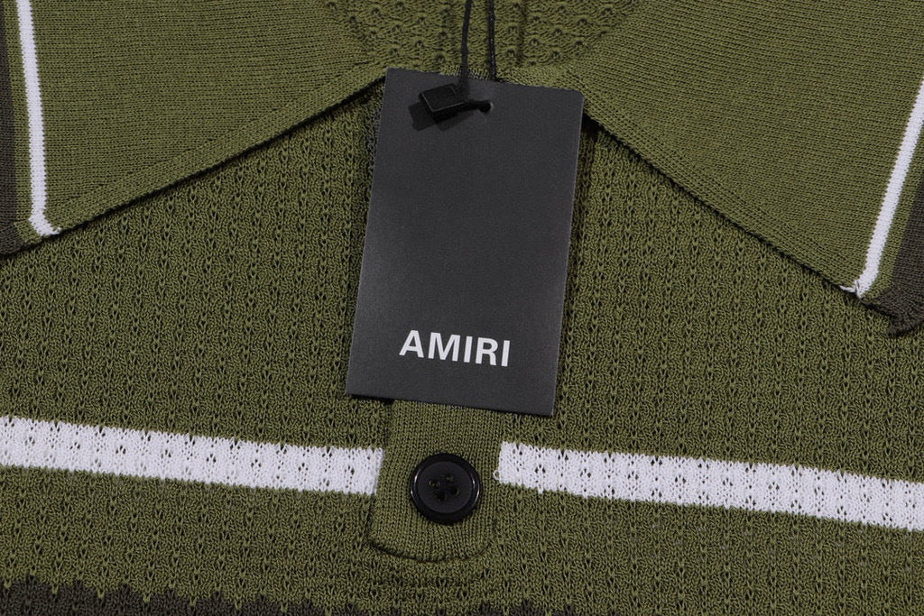 AMIRI Striped Pointelle-Knit Polo Shirt AMIRI