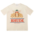 RHUDE Summer Macaw Flower Slogan Short Sleeve T-Shirt RHUDE